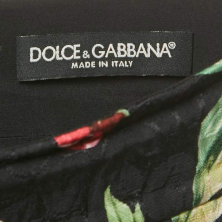 Pre Owned Dolce & Gabbana Black Floral Print Button Detail Jacquard Mini Skirt XS