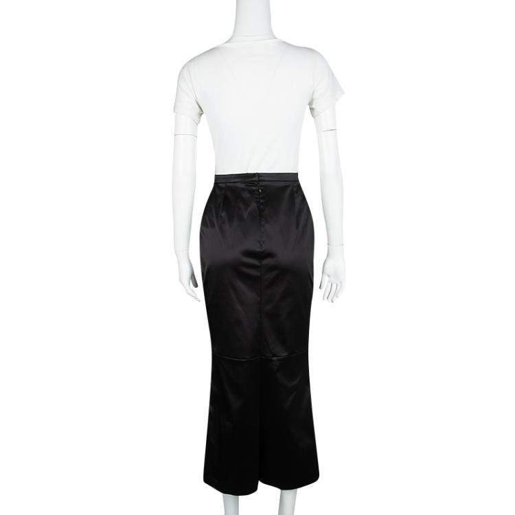 Pre Owned Dolce & Gabbana Black Satin Midi Skirt L