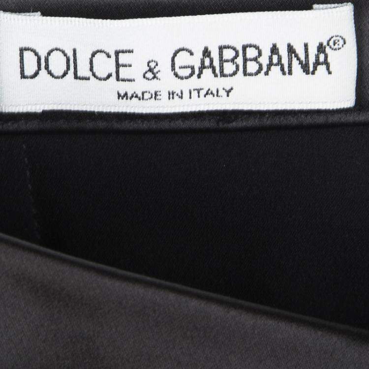 Pre Owned Dolce & Gabbana Black Satin Midi Skirt L
