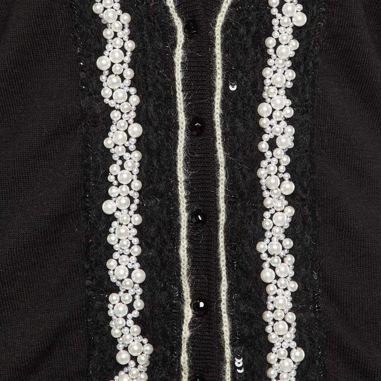 Pre Owned Dolce & Gabbana Black Virgin Wool Embellished Cardigan M