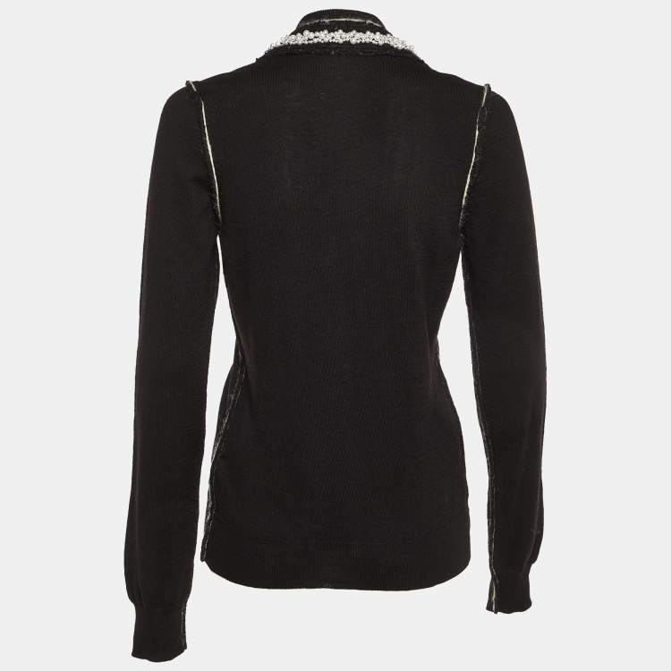 Pre Owned Dolce & Gabbana Black Virgin Wool Embellished Cardigan M