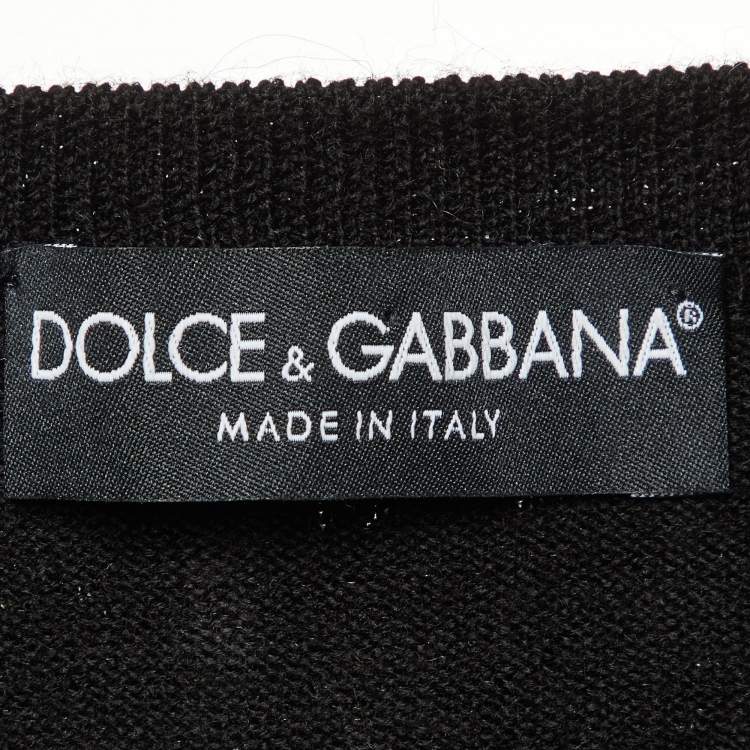 Pre Owned Dolce & Gabbana Black Virgin Wool Embellished Cardigan M