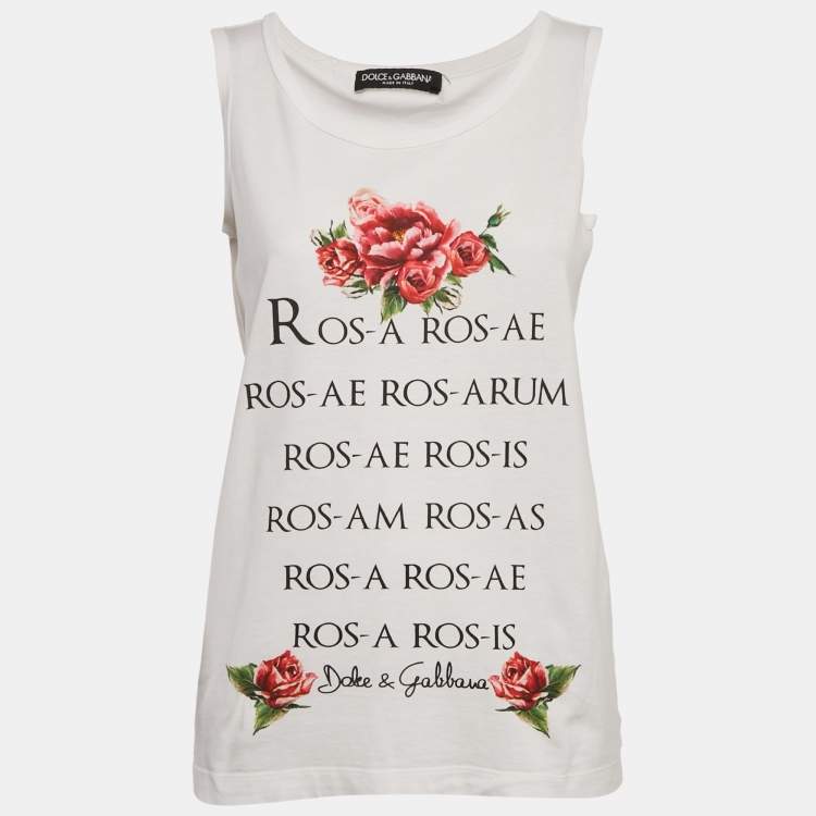 Pre Owned Dolce & Gabbana White Printed Cotton Tank Top XS