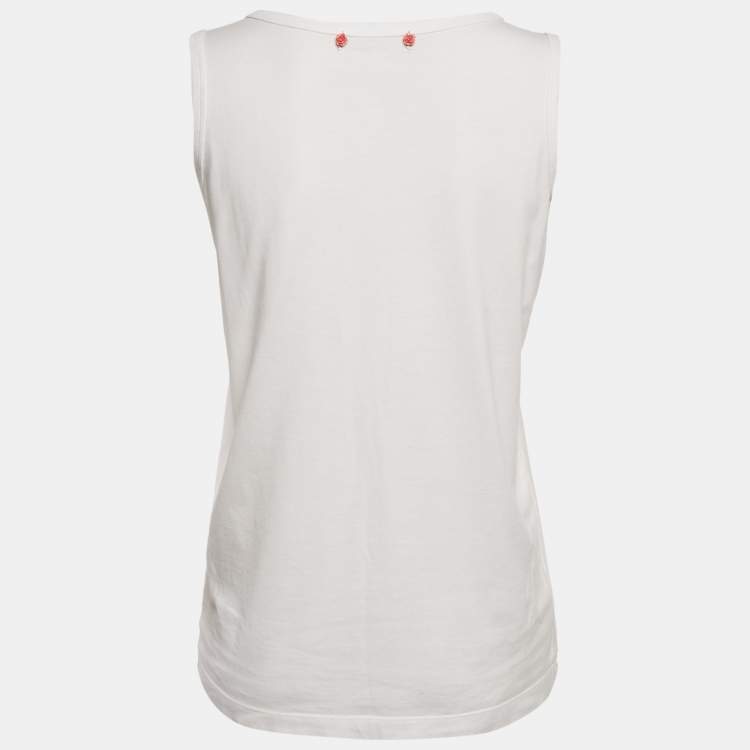 Pre Owned Dolce & Gabbana White Printed Cotton Tank Top XS