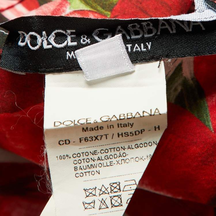 Pre Owned Dolce & Gabbana Red Floral Print Cotton Ruffled Dress S