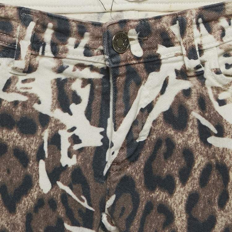Pre Owned Dolce & Gabbana Brown Leopard Print Denim Skinny Jeans S Waist 26" 