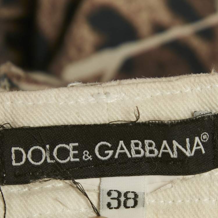 Pre Owned Dolce & Gabbana Brown Leopard Print Denim Skinny Jeans S Waist 26" 