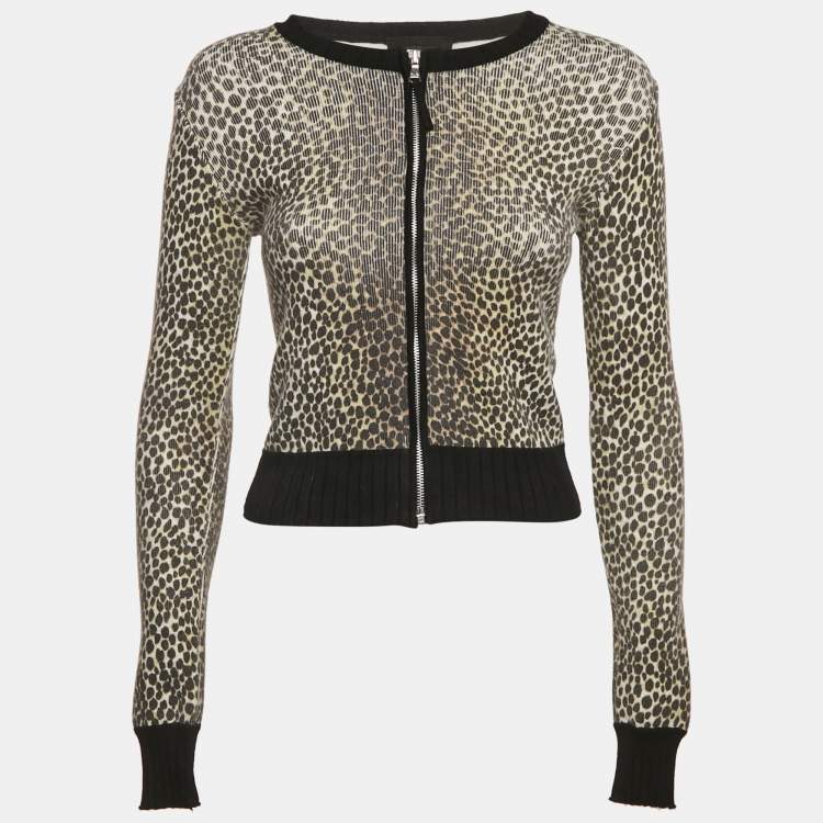 Pre Owned D&G Brown Leopard Print Rib Knit Zip-Up Jacket XS