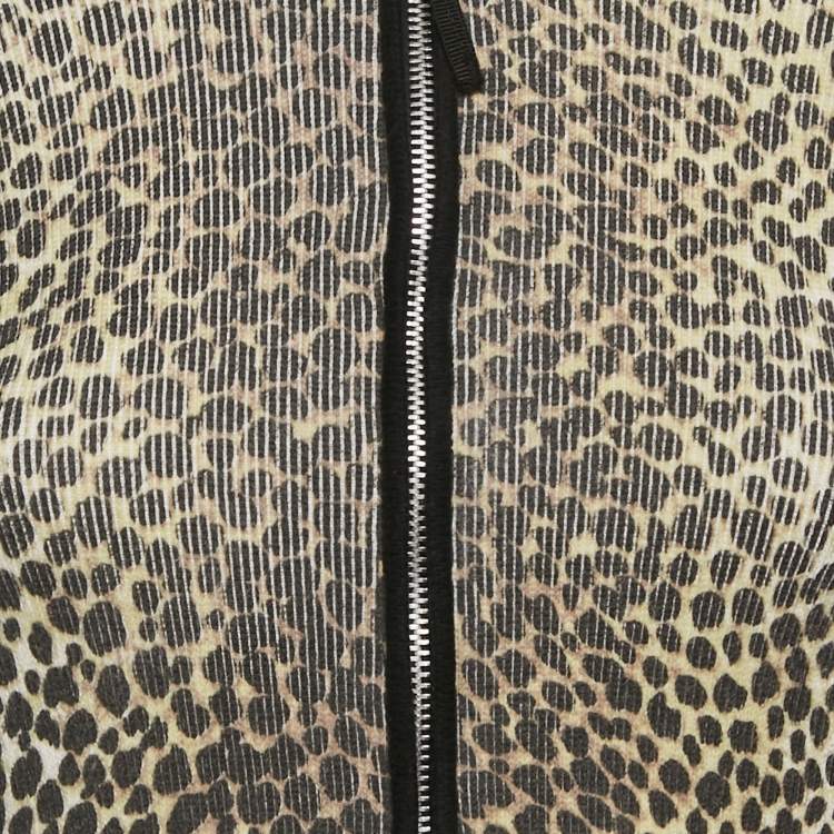 Pre Owned D&G Brown Leopard Print Rib Knit Zip-Up Jacket XS