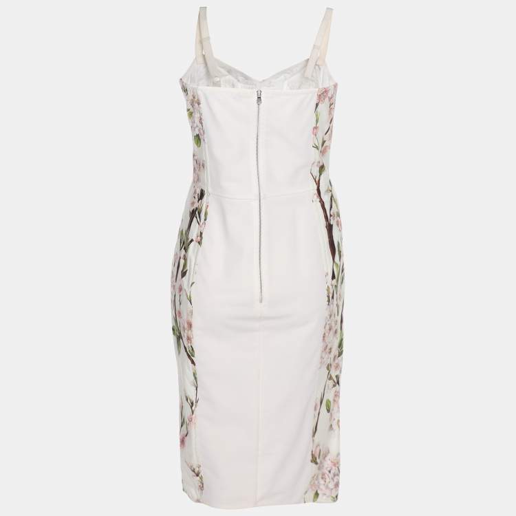 Pre Owned Dolce & Gabbana White Floral Cotton Bustier Midi Dress M
