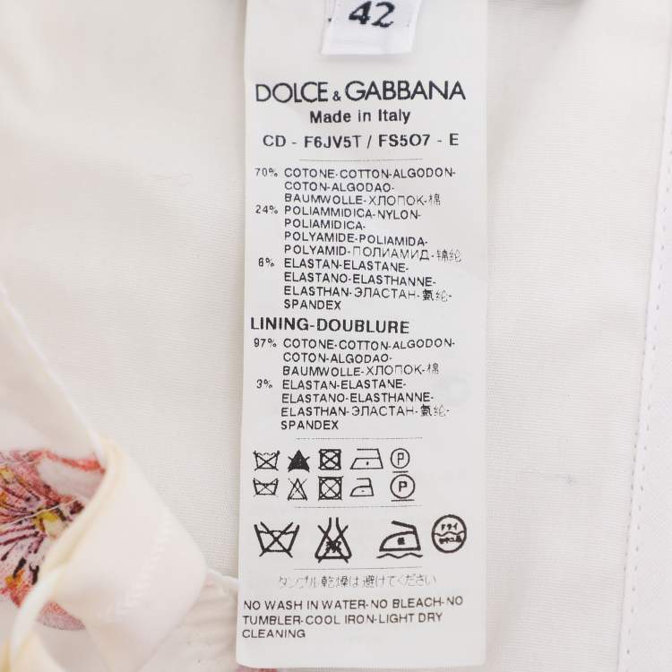 Pre Owned Dolce & Gabbana White Floral Cotton Bustier Midi Dress M