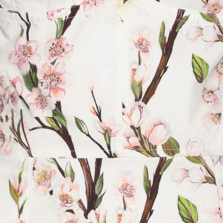 Pre Owned Dolce & Gabbana White Floral Cotton Bustier Midi Dress M