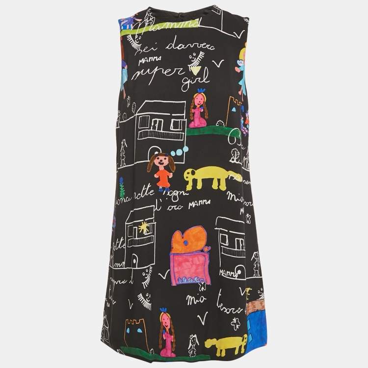 Pre Owned Dolce & Gabbana Black Children's Drawing Crepe Mini Dress S