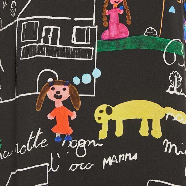 Pre Owned Dolce & Gabbana Black Children's Drawing Crepe Mini Dress S