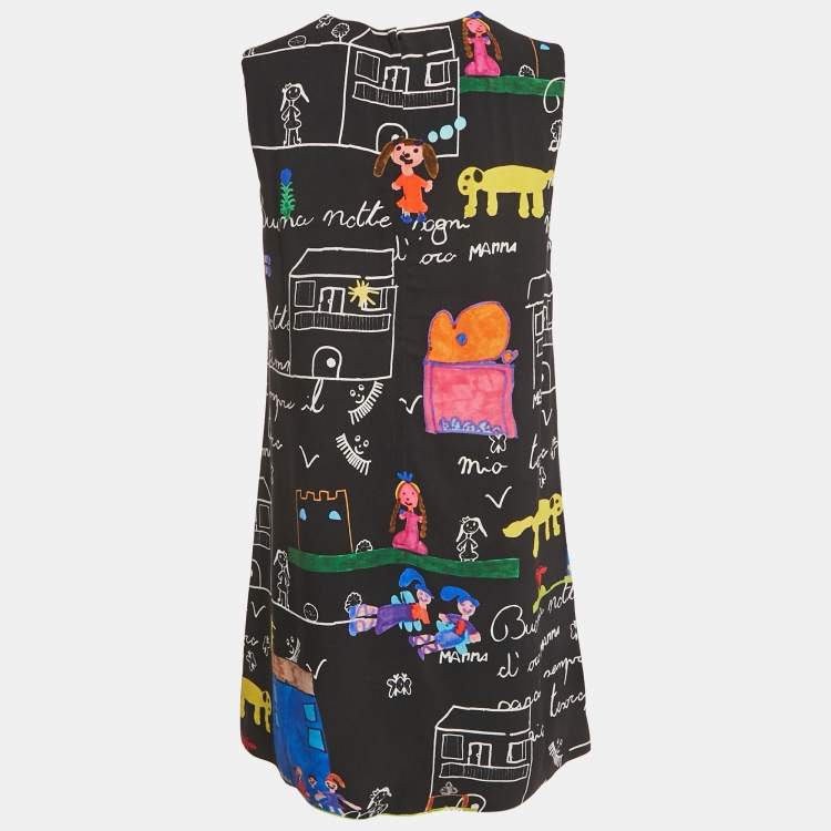 Pre Owned Dolce & Gabbana Black Children's Drawing Crepe Mini Dress S