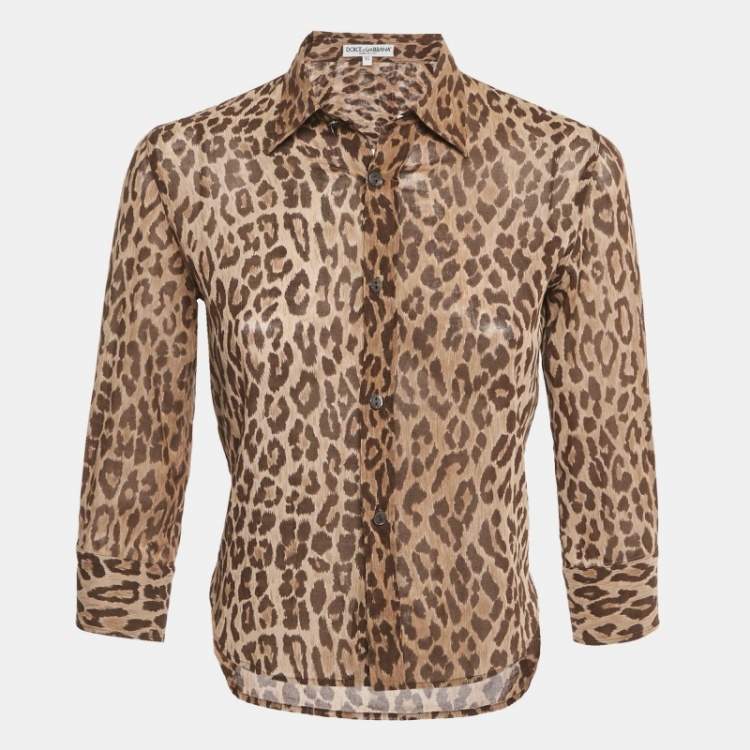 Pre Owned Dolce & Gabbana Brown Leopard Print Cotton Shirt S