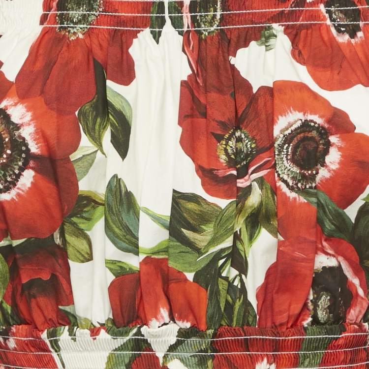 Pre Owned Dolce & Gabbana Red Anemoni Print Poplin Midi Dress S