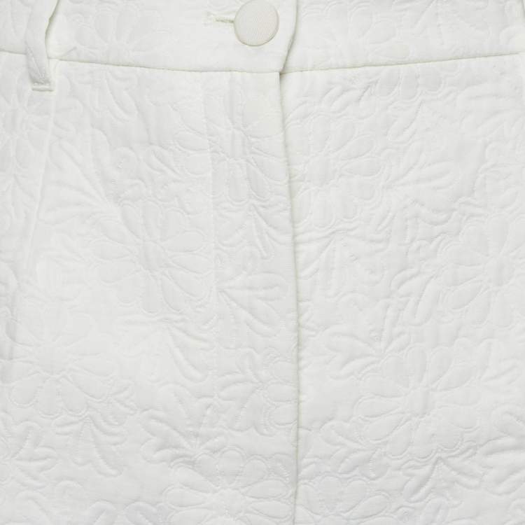 Pre Owned Dolce & Gabbana White Floral Jacquard Shorts M