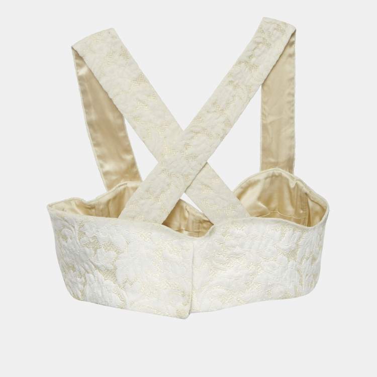 Pre Owned Dolce & Gabbana Off-White Jacquard Silk Crop Top S
