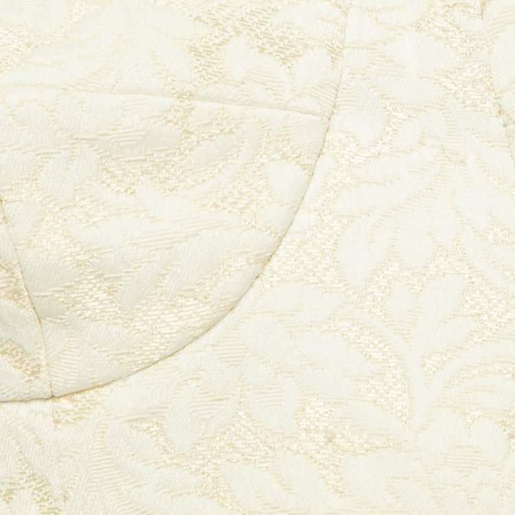 Pre Owned Dolce & Gabbana Off-White Jacquard Silk Crop Top S