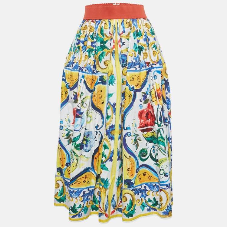 Pre Owned Dolce & Gabbana Multicolor Majolica Print Cotton Midi Skirt L