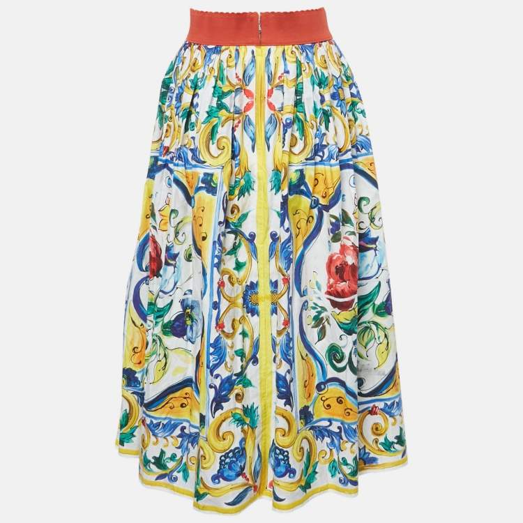 Pre Owned Dolce & Gabbana Multicolor Majolica Print Cotton Midi Skirt L