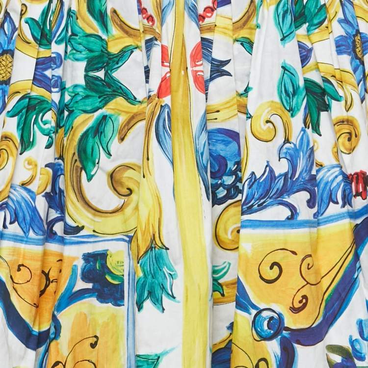 Pre Owned Dolce & Gabbana Multicolor Majolica Print Cotton Midi Skirt L
