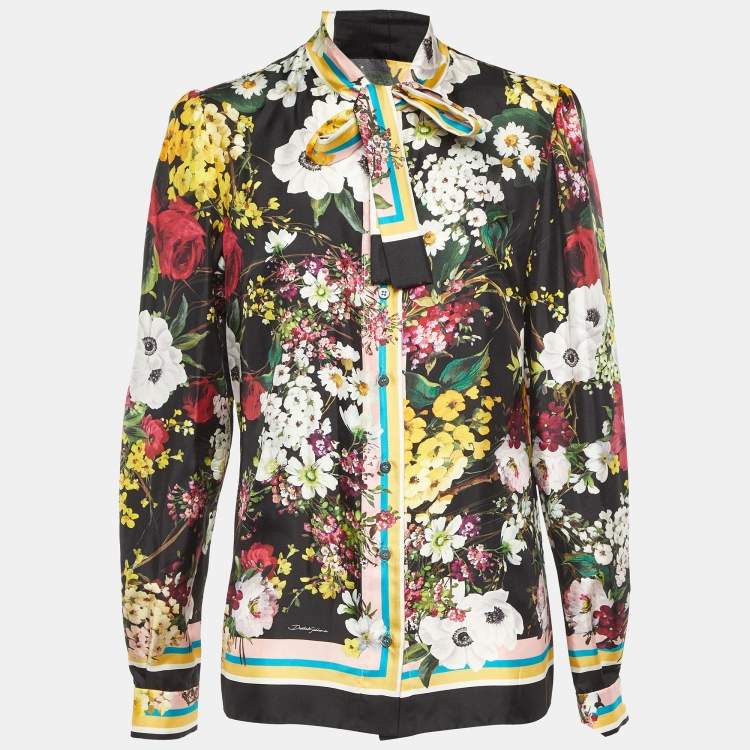 Pre Owned Dolce & Gabbana Black Floral Print Silk Button Front Shirt M