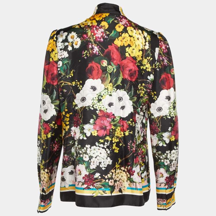 Pre Owned Dolce & Gabbana Black Floral Print Silk Button Front Shirt M