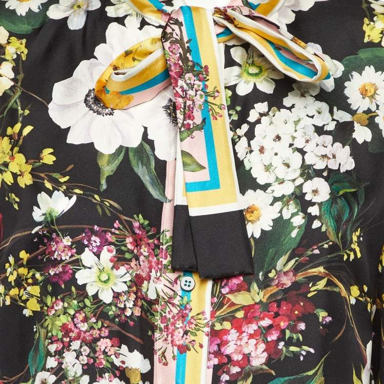 Pre Owned Dolce & Gabbana Black Floral Print Silk Button Front Shirt M