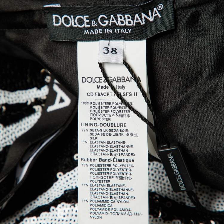 Pre Owned Dolce & Gabbana Monochrome Zebra Pattern Sequined Mini Dress S