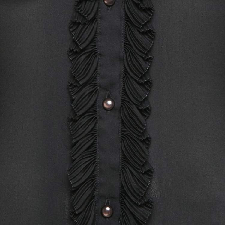 Pre Owned Dolce & Gabbana Black Silk Frill Detail Sheer Blouse M