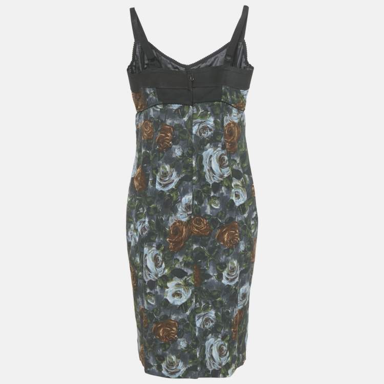 Pre Owned Dolce & Gabbana Grey Floral Print Crepe Sleeveless Short Dress M