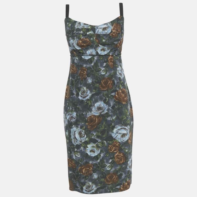 Pre Owned Dolce & Gabbana Grey Floral Print Crepe Sleeveless Short Dress M