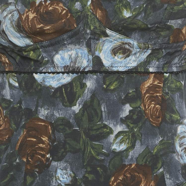 Pre Owned Dolce & Gabbana Grey Floral Print Crepe Sleeveless Short Dress M