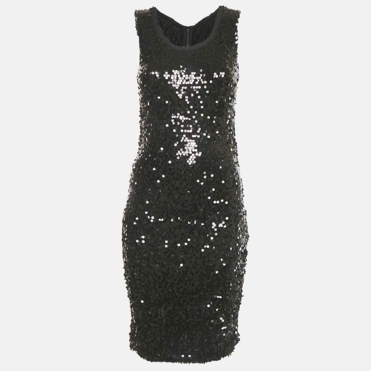 Pre Owned Dolce & Gabbana Black Sequin Mesh Sleeveless Short Dress S