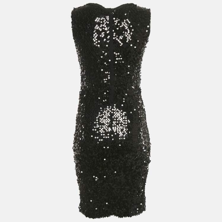 Pre Owned Dolce & Gabbana Black Sequin Mesh Sleeveless Short Dress S