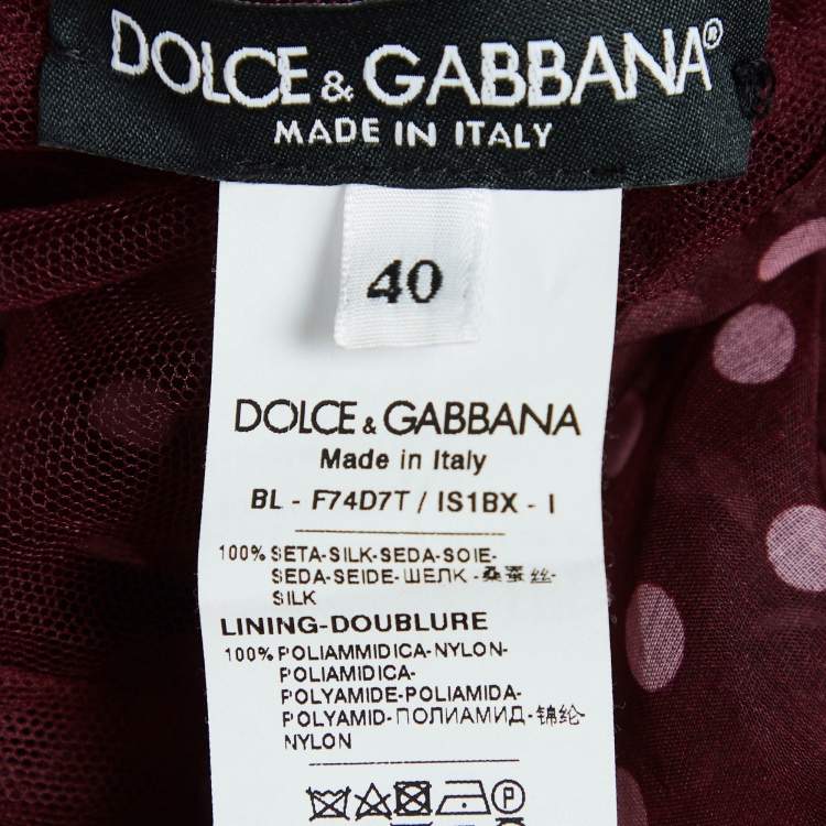 Pre Owned Dolce & Gabbana Burgundy Polka Dot Print Organza Silk Ruffled Wrap Top S