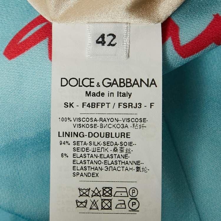 مملوكة مسبقًا Dolce & Gabbana Blue Rooster & Chicken Print Crepe Midi Skirt M