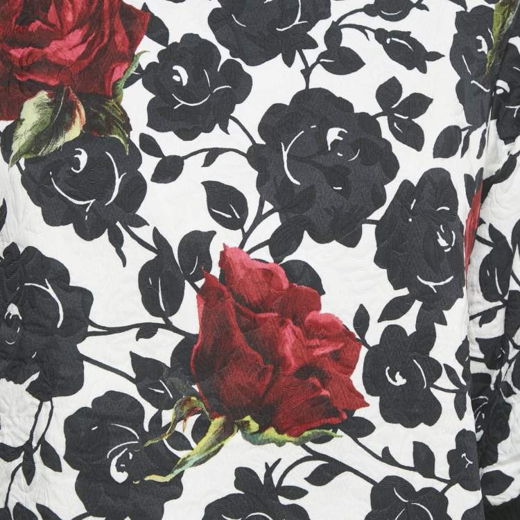 Pre Owned Dolce & Gabbana Black Rose Print Jacquard Jumper XS