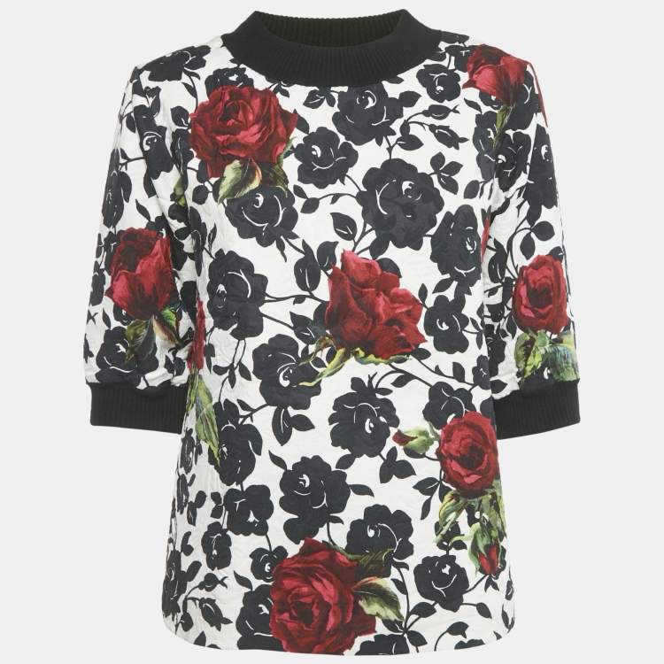 Pre Owned Dolce & Gabbana Black Rose Print Jacquard Jumper XS