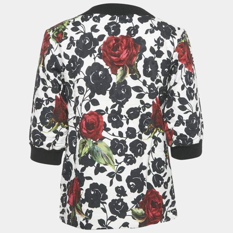 Pre Owned Dolce & Gabbana Black Rose Print Jacquard Jumper XS