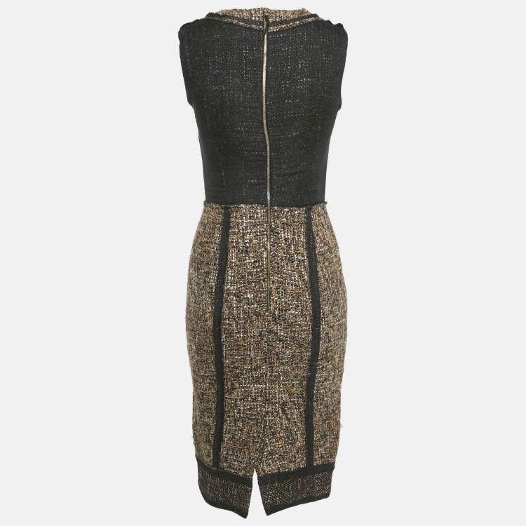 Pre Owned Dolce & Gabbana Black & Brown Tweed Sleeveless Short Dress S 