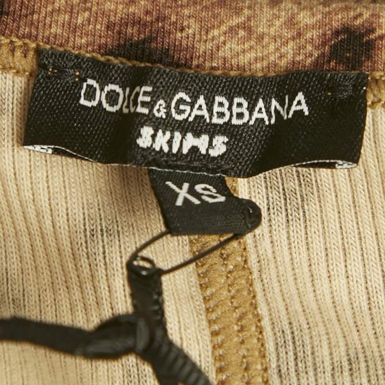 Pre Owned Dolce & Gabbana x Skims Brown Leopard Print Rib Knit Cropped Tank Top XS