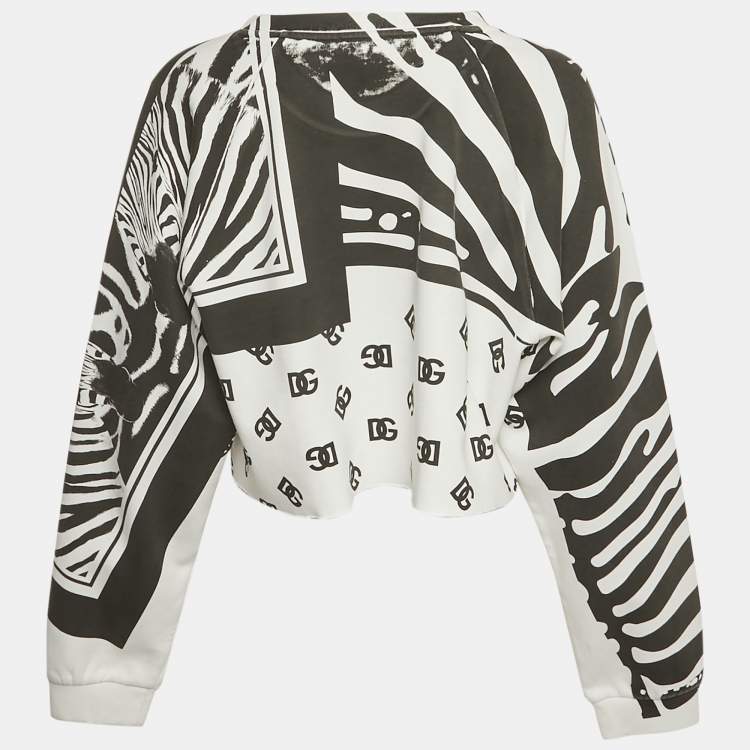 Pre Owned Dolce & Gabbana White/Black Abstract Print Cotton Cropped Sweatshirt M