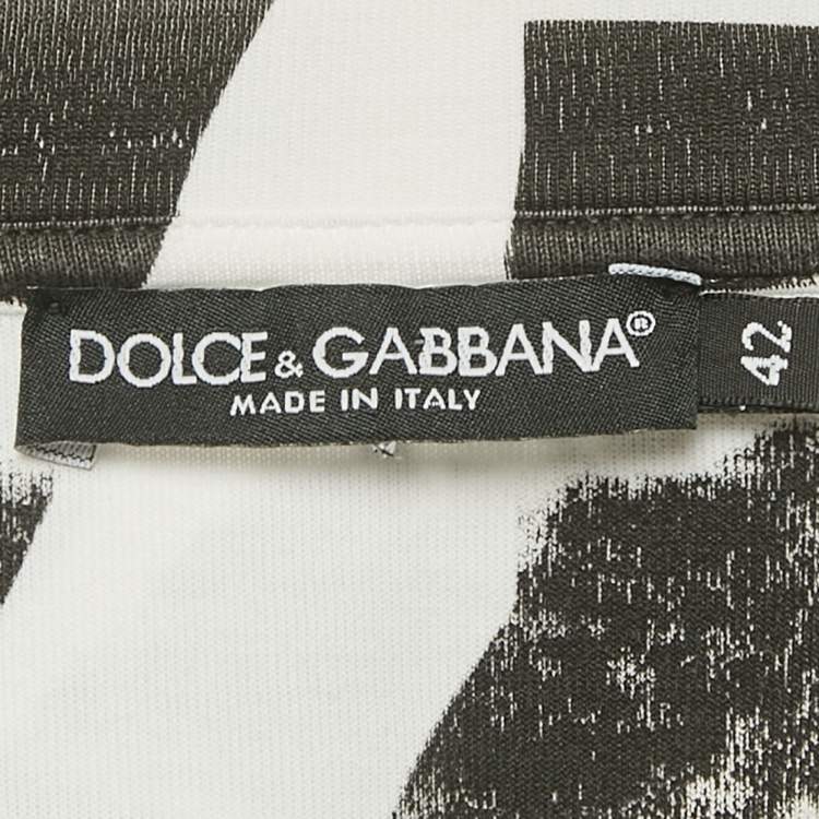 Pre Owned Dolce & Gabbana White/Black Abstract Print Cotton Cropped Sweatshirt M