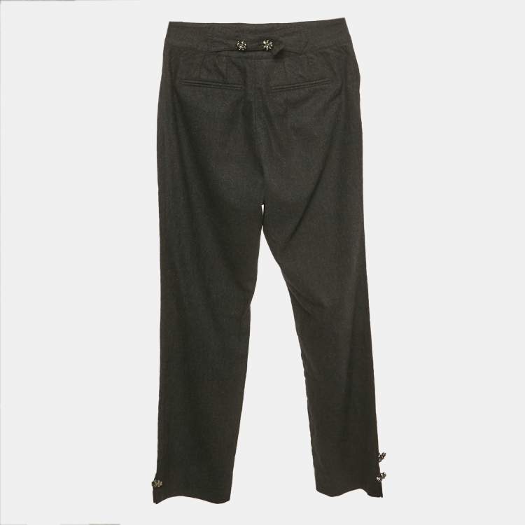 Pre Owned Dolce & Gabbana Dark Grey Wool Bejeweled Buttons Cropped Trousers S 