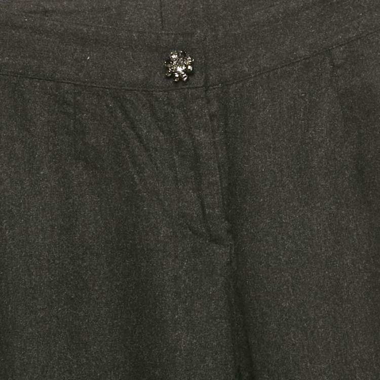Pre Owned Dolce & Gabbana Dark Grey Wool Bejeweled Buttons Cropped Trousers S 
