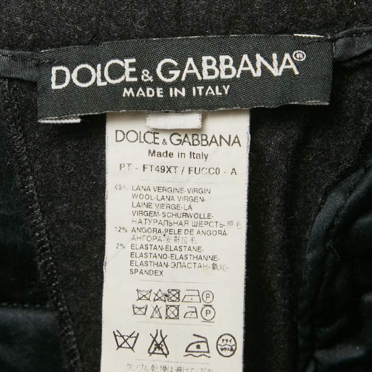 Pre Owned Dolce & Gabbana Dark Grey Wool Bejeweled Buttons Cropped Trousers S 