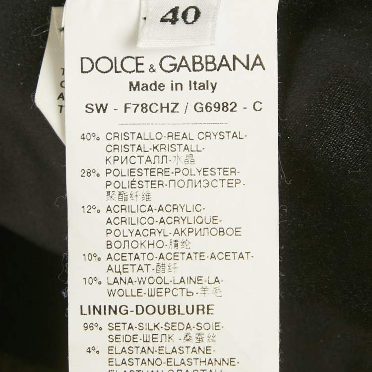 Pre Owned Dolce & Gabbana Black Crystal Embellished Jacquard Top and Skirt Set S
